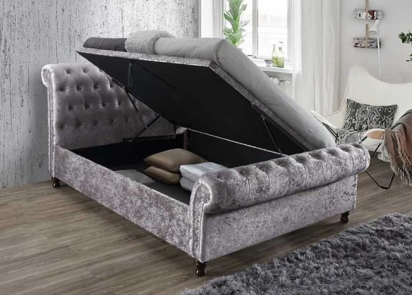 Castello Side Ottoman Bed In steel Crushed Velvet