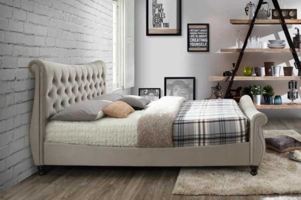 Copenhagen Bed in stone grey fabric