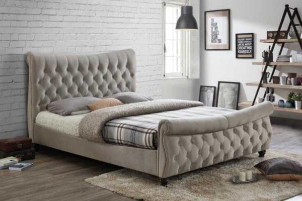 Copenhagen Bed in stone grey fabric