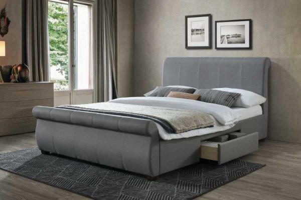 Lancaster Sleigh Bed By Birlea In Grey Fabric