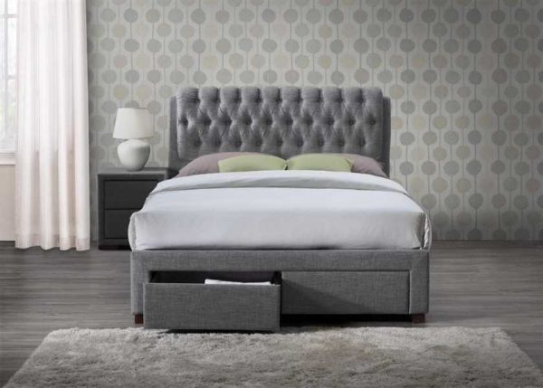 Valentino 2 Drawer Fabric Bed In Grey