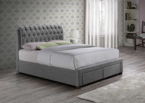 Valentino 2 Drawer Fabric Bed Grey
